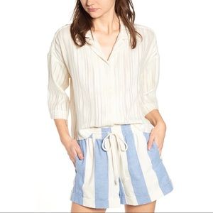 Lou & Grey Stripe Bouchle Cropped Ivory Button up Blouse Top Cottage Core